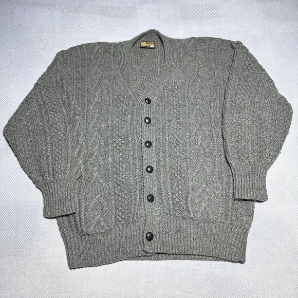 Lesotho Handknits Gray Pure Wool Cable Knit Fishermans Cardigan Size Medium‎ - Picture 1 of 12